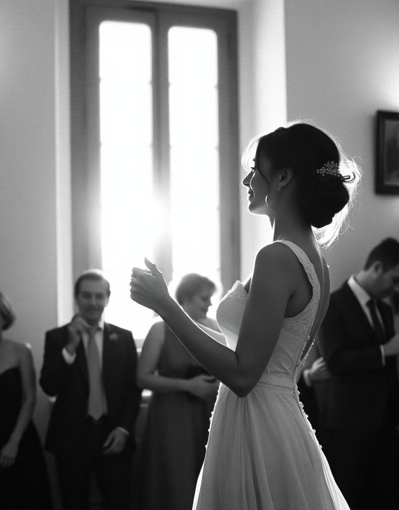 Black and white wedding moment